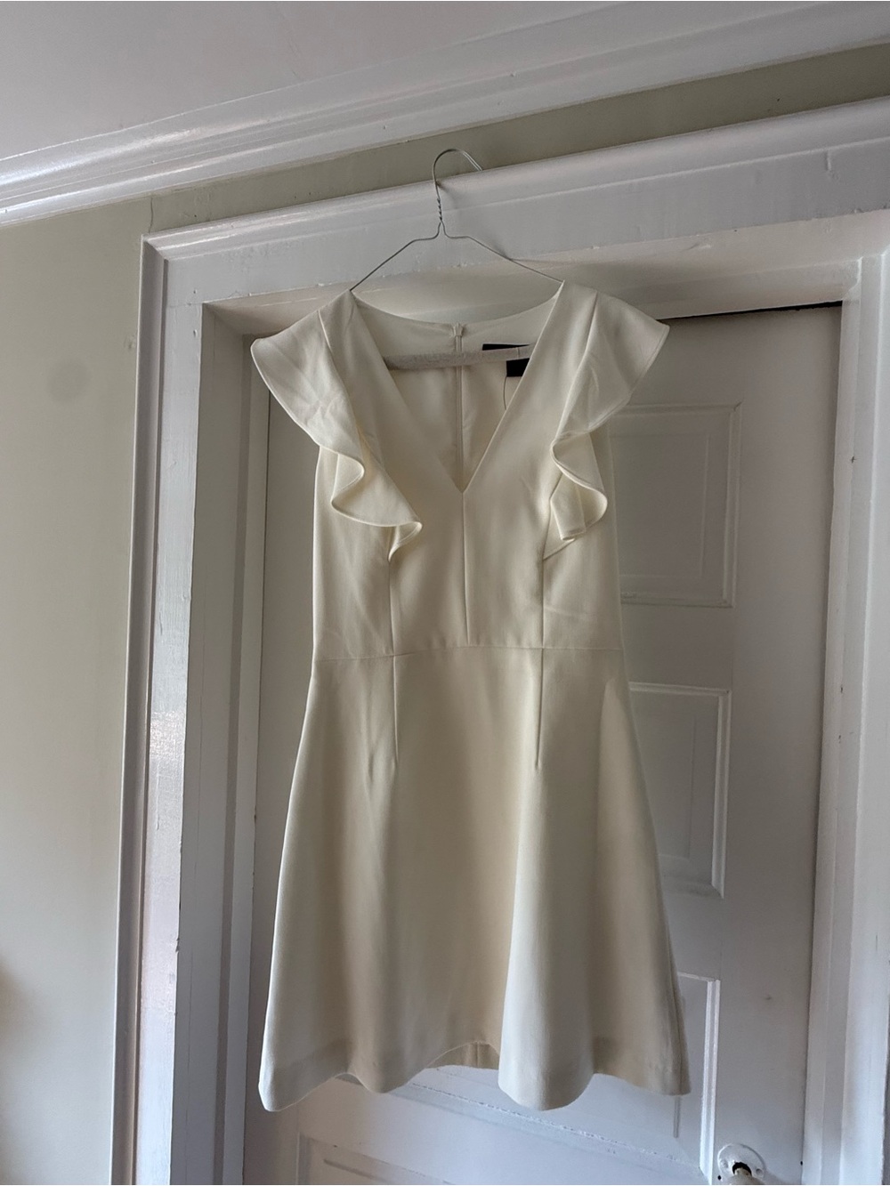 French Connection Cream V-Neck Ruffle Mini Dress